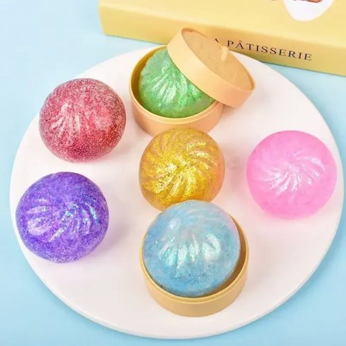 Squishy mini hình há cảo nhồi kim tuyến — bóng giảm stress cảm giác, đồ chơi fidget bóp cho trẻ em, thiếu niên & người lớn, quà liên hoan