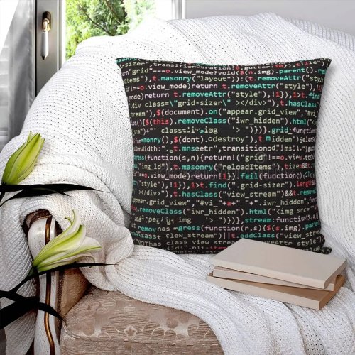 Copricuscino quadrato con stampa codice JavaScript, poliestere con zip — federa decorativa per divano