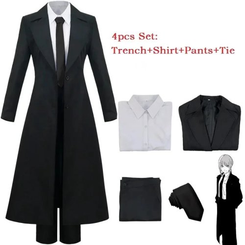 Trang phục Cosplay Makima (Chainsaw Man) — Áo khoác dài đen + Tóc giả, Size người lớn Unisex
