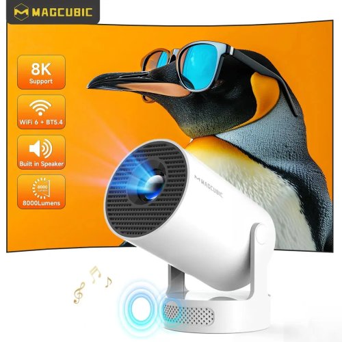 Projecteur Magcubic HY300 Pro, Android 14, Support 8K, 1280x720P, Double WiFi, 290 ANSI, Flexion 180°, Bluetooth 5.0, Portable pour Cinéma & Extérieur