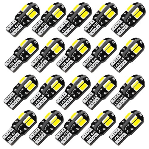 طقم 10/20 لمبات LED W5W (T10) متوافقة CANbus 5730 8SMD 12V 6000K للمصابيح الداخلية، سقف/خريطة ومصابيح الوضع (194/168)