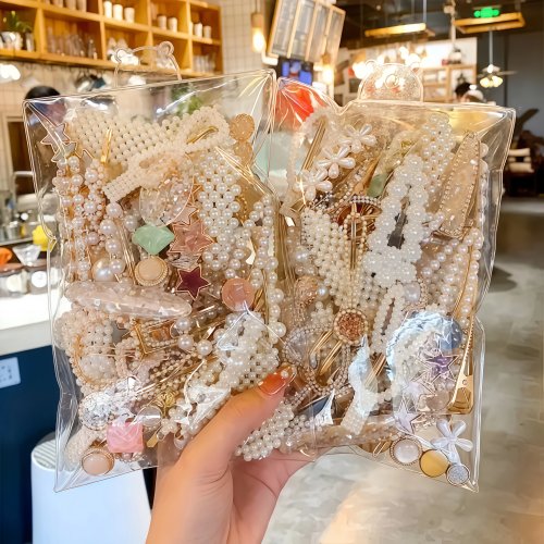 Set 9 clips de pelo de lujo – perlas y strass falsos, pasadores dorados de resina, accesorios de pelo elegantes para mujer y niña, regalo para boda o fiesta
