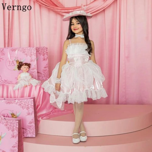Vestido de fiesta de cumpleaños para niña de raso marfil, tirantes de espagueti, línea A plisado, con flores, vestido de princesa, personalizado