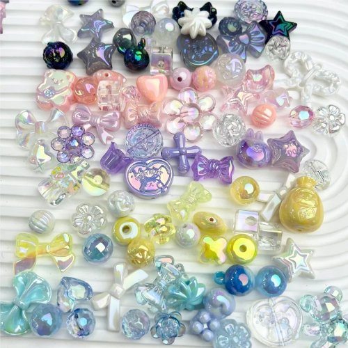 Y2K Cute Acrylic Beads 20g — mixed bow, heart & flower charms; DIY beads for necklace, bracelet & keychain