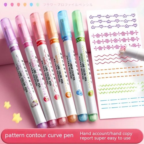 Cute Flower Shaped Highlighter Pens Set - 6Pcs, Roller Tip, Curve Liner Marker for Writing, Journaling, Drawing