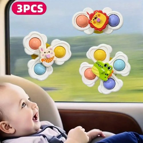 Juego de 3 Juguetes Giratorios con Ventosa para Bebés (1–3 años) — Juguetes Sensoriales para Baño y Silla de Comer, Regalo para Niño/a