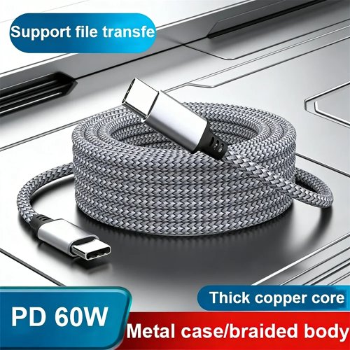Cable de carga rápida PD 60W USB-C a USB-C trenzado 1-8m con doble puerto PD