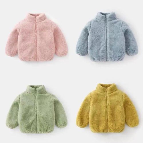 Jaket Bulu Hangat Musim Dingin Anak Bayi Laki-laki Perempuan Warna Polos Fashion