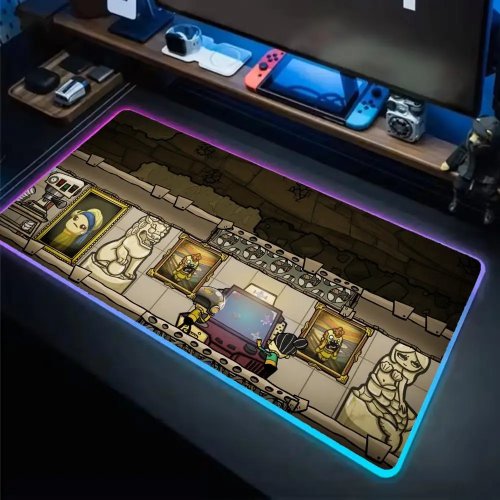 حصيرة ألعاب XXL بتقنية RGB LED «Oxygen Not Included» — بساط مكتب مطاطي مضيء بتصميم أنمي للفأرة ولوحة المفاتيح