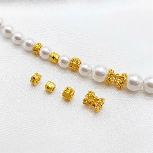 ลูกปัดกลวงมินิสีทองโบราณ 18K ผิวเคาะ ประดับเพชรสังเคราะห์ (CZ) สีสัน — เม็ดลูกปัดหลวมสำหรับทำสร้อยข้อมือ DIY