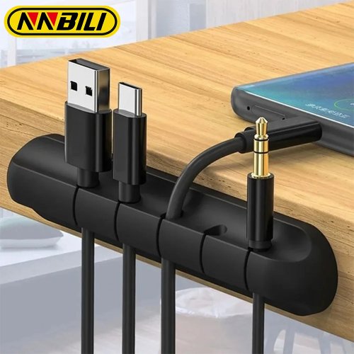 Organisateur/enrouleur de câbles USB en silicone — clips de bureau, maintien pour câble de souris et casque
