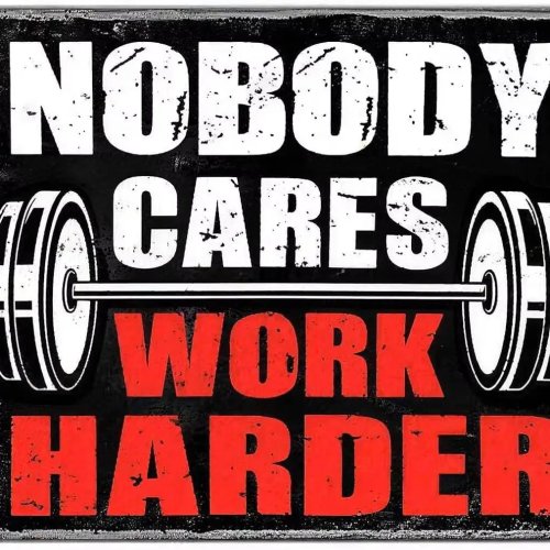 メタルサイン 20×30cm（8×12インチ）『Nobody Cares – Work Harder』／ジム向けモチベーションウォールアート、ガレージ用ユニークなデコレーション