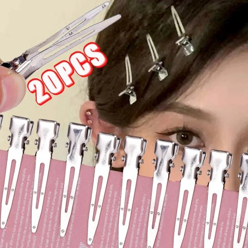 Paket 10/20 Klip Rambut Logam Warna Perak (klem bebek) – tidak meninggalkan bekas, untuk styling, mengangkat akar rambut, alat tata rambut DIY