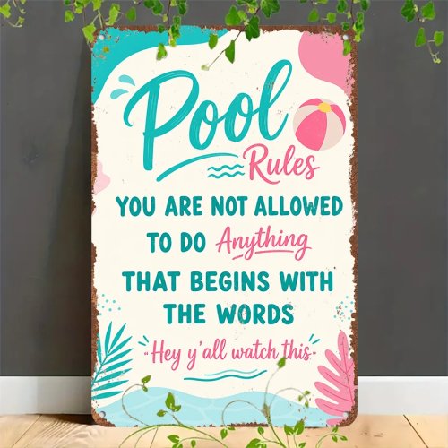 Retro metalen bord 2D 'Pool Rules' grappig – Vintage tinnen reclamebord voor huis, garage, café, bar en tuin