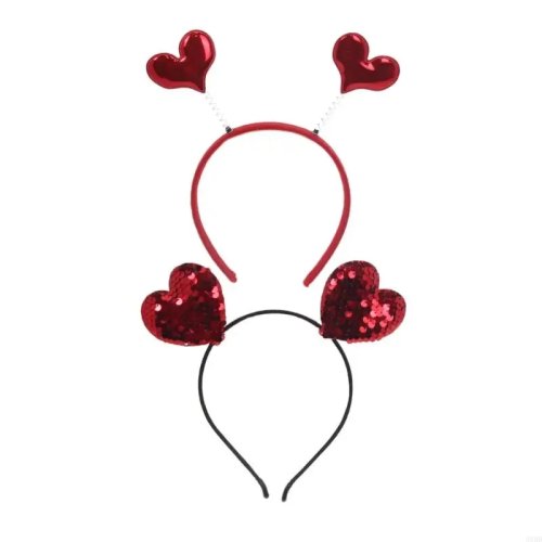 652F Sequin Heart Hair Hoop – Bouncy sequin headband for Valentine's Day, Carnival, Proms, Parties & Cosplay – Adult Unisex