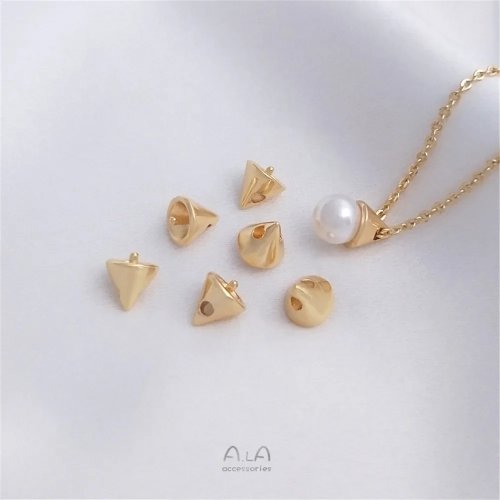 Tempat liontin/holder manik setengah lubang berlapis emas 14K, model kerucut untuk kristal/mutiara — aksesoris kalung DIY