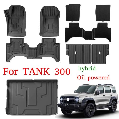 Tapetes TPE GWM WEY Tank 300 2021-2025 Juego completo impermeables + cubremaletero, para volante izquierdo (LHD), gasolina/híbrido