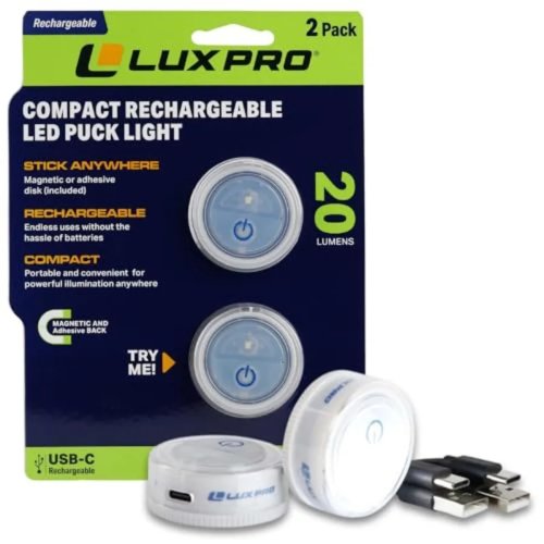 Luz puck LED mini recargable e impermeable con adhesivo — iluminación adhesiva para armarios, cajas de pesca o estanterías