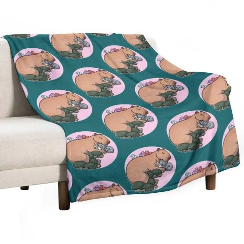 Plaid leggero con stampa capybara — Coperta morbida per letto e divano