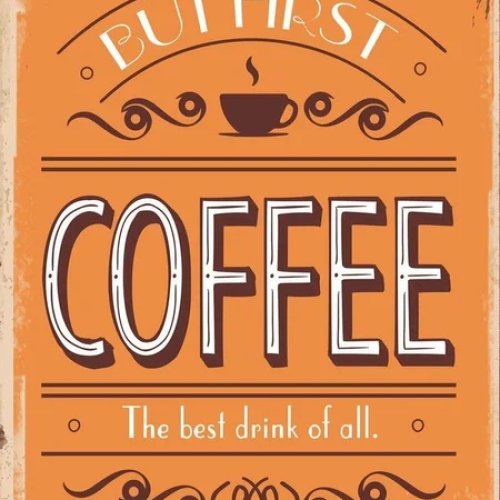 Plaque en métal "But First Coffee" vintage rustique — déco murale pour garage, atelier, bar ou coin détente
