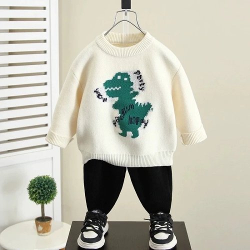 Camisola de malha para rapaz, grossa em lã e algodão com efeito crochet, corta-vento e quente para outono/inverno, tamanhos grandes