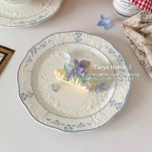 Französischer Retro-Keramikteller mit Relief – Salat-/Dessertteller, elegantes Vintage‑Design für den gedeckten Tisch