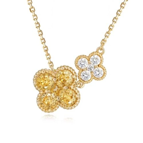 สร้อยคอผู้หญิง ชุบทอง 14K ดีไซน์โคลเวอร์ 4 ใบ ขนาดเล็ก พร้อมหินประจำเดือนและจี้ CZ