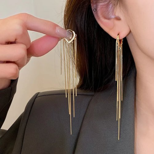 Anting-anting Perak 925 Model Korea Rantai Panjang Tassel untuk Wanita
