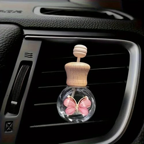 Vlindergevormd glazen flesje voor auto, 1 stuk — Herbruikbare diffuser voor essentiële oliën, leeg flesje als auto‑luchtverfrisser en decoratie