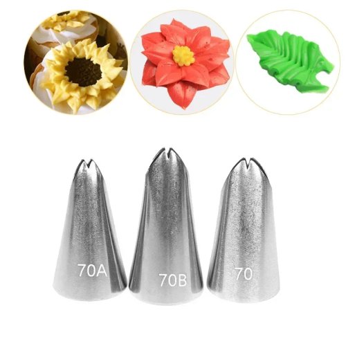 Stainless Steel Leaf Piping Tips Set (70/70A/70B) – Icing nozzles for cake & cupcake decoration