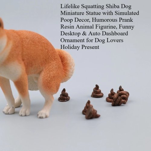 Statuetta in resina Shiba Inu che fa la cacca con mini pupù, statuina cane giapponese carina, gadget/ornamento scherzo per auto, scrivania o casa