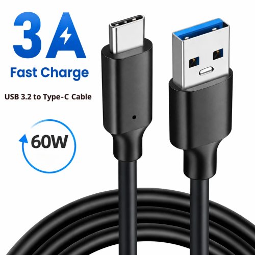 USB 3.2 Type‑C naar A kabel, 10 Gbps, 60W PD snelladen en data‑overdracht — Compatibel met Galaxy S23/S22/Note20, Pixel, iPad Pro, SSD, Android Auto