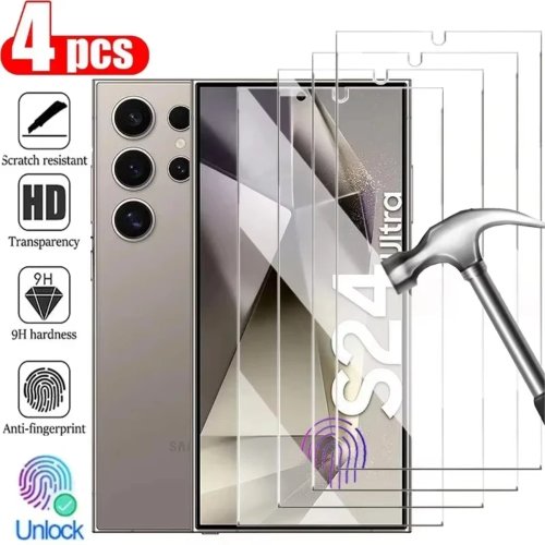 NNBILI Набір з 4 захисних загартованих скелець Full-Cover для Samsung Galaxy S24/S25/S26 Ultra — HD, сумісні з сенсором відбитків