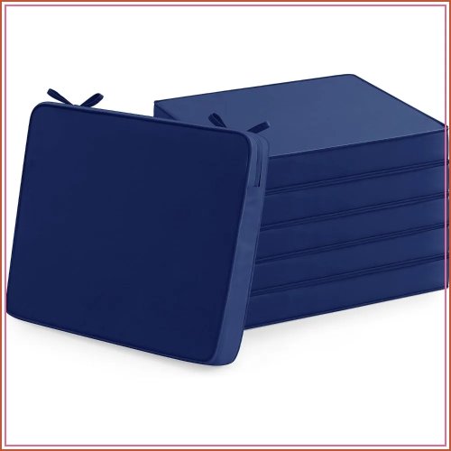 Set of 6 Waterproof Patio Chair Cushions 19x19x2 in (48x48x5 cm), Fade-Resistant, with Ties & Hidden Zipper, Navy