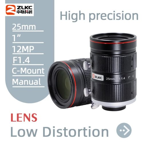 ZLKC F1.4 25mm 고정 초점 렌즈, 1.1인치 고해상도 12MP C-마운트 수동 조리개 머신 비전 카메라용