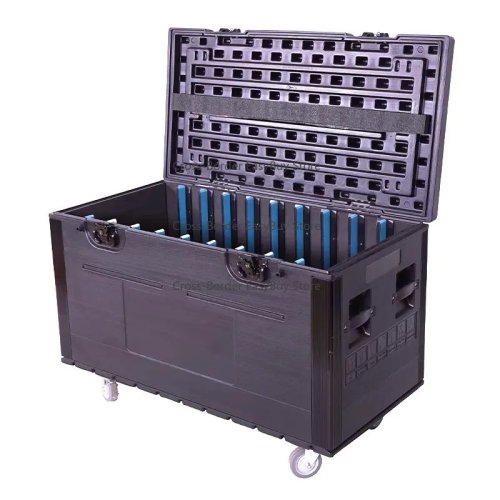Składany flightcase na lampy sceniczne LED i rack wzmacniacza — wyjmowane wkładki dla głowic ruchomych (moving heads)