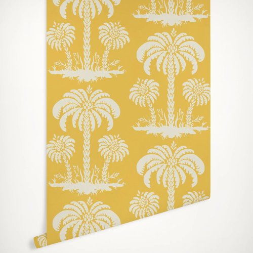 Scandinavian-style Tropical Palm Wallpaper — Cream/Yellow Background