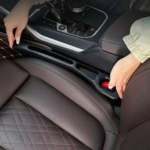 Set of 2 Car Seat Gap Fillers — Waterproof PU Seat Gap Organizers with 2 Slots for Car Interior Storage