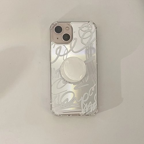 Custodia graffiti con retro specchio e supporto in cristallo per iPhone (15/14/13 Pro Max, 12, 11 Pro Max, X/XS/XR, 8/7 Plus, SE 2020)