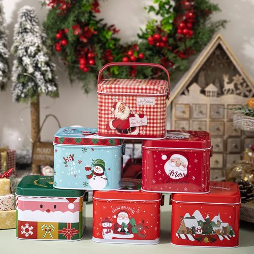 Boîte métal de Noël avec poignée et couvercle – boîte à biscuits et bonbons, coffret cadeau pour enfants