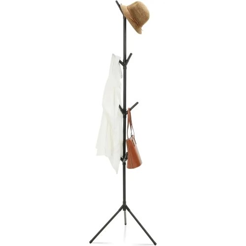 Metal Freestanding Coat Rack with 12 Hooks, Lightweight Black