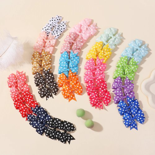 Kẹp tóc nơ vải grosgrain họa tiết chấm bi 7,5 cm cho bé gái — phong cách boutique công chúa