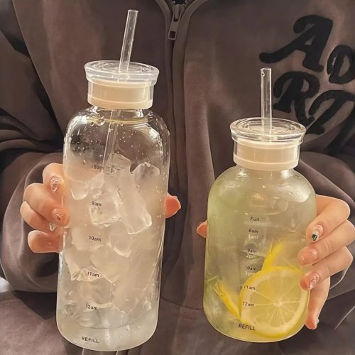 Mug en verre transparent résistant à la chaleur avec couvercle et paille en verre – tasse pour café, milk‑tea et jus
