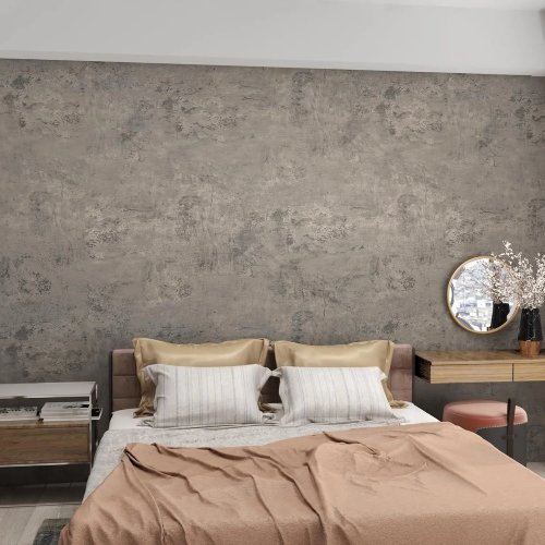 Giấy dán tường tự dính 24×591 dày tăng cường họa tiết bê tông nâu/xám 3D vinyl chống nước cho phòng ngủ, tầng hầm, phòng gym