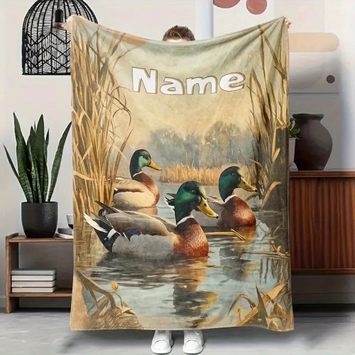 Chăn flannel hương lúa mì in hình vịt - Có thể tùy chỉnh chữ