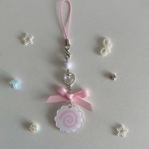 Colgante móvil kawaii pez rosa — llavero/adorno para móvil y bolso con diseño 'pastel de pescado' estilo calamar
