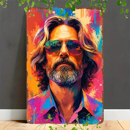 Hiasan dinding plat timah 2D retro "Cool Dude" pop art — papan tin untuk dekorasi rumah, garasi, kafe, bar & taman