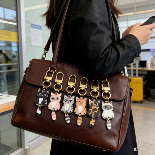 Gantungan Kunci Kucing Lucu Personal — Paduan Logam dengan Lapisan Enamel bergaya 'drip', Hadiah untuk Wanita