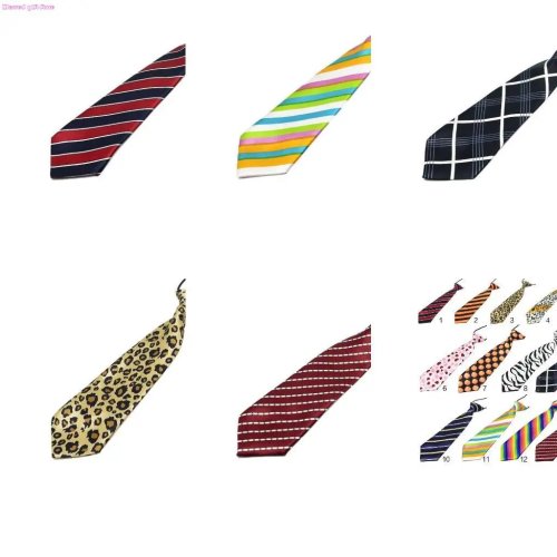 Pre-tied elastic necktie for kids – rainbow stripe & leopard print, imitation silk, for party/stage/costume
