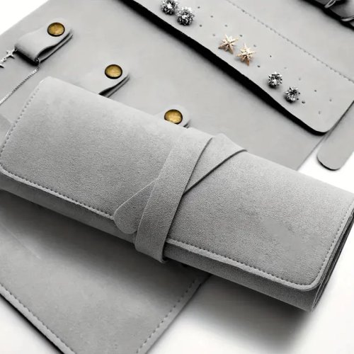 Túi đựng trang sức da cuộn cho du lịch — hộp đựng dây chuyền & nhẫn, dung tích lớn